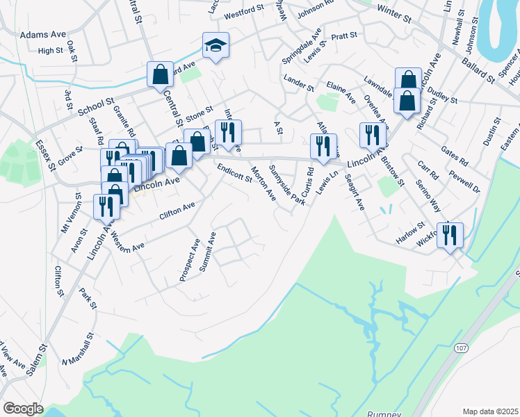map of restaurants, bars, coffee shops, grocery stores, and more near 35 Sapphire Road in Saugus