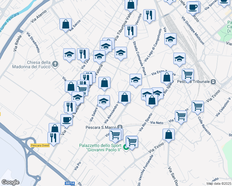 map of restaurants, bars, coffee shops, grocery stores, and more near Beato Nunzio Sulprizio in Pescara