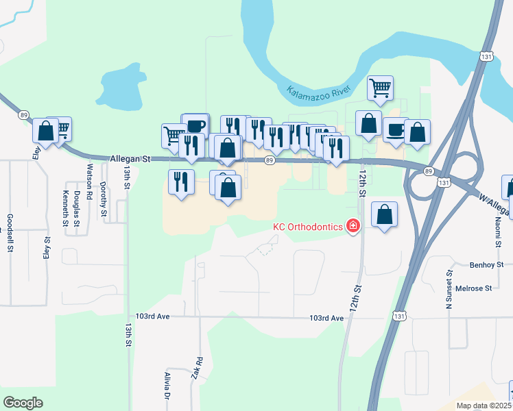 map of restaurants, bars, coffee shops, grocery stores, and more near 392 Cross Oaks Mall in Otsego