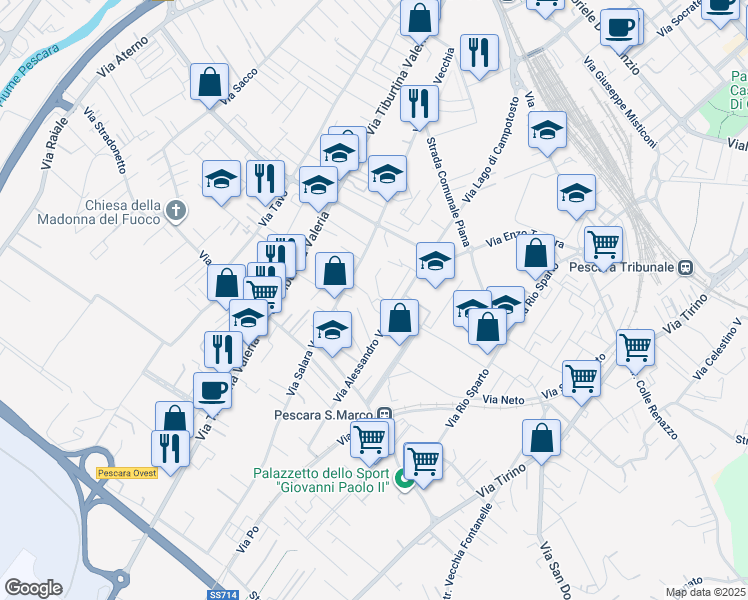 map of restaurants, bars, coffee shops, grocery stores, and more near Beato Nunzio Sulprizio in Pescara