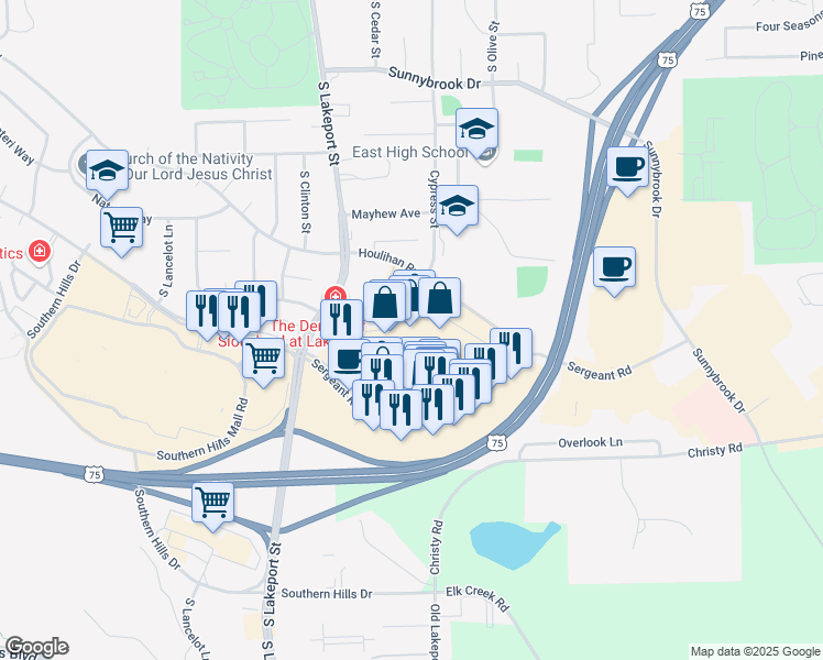 map of restaurants, bars, coffee shops, grocery stores, and more near 5001 Sergeant Road in Sioux City