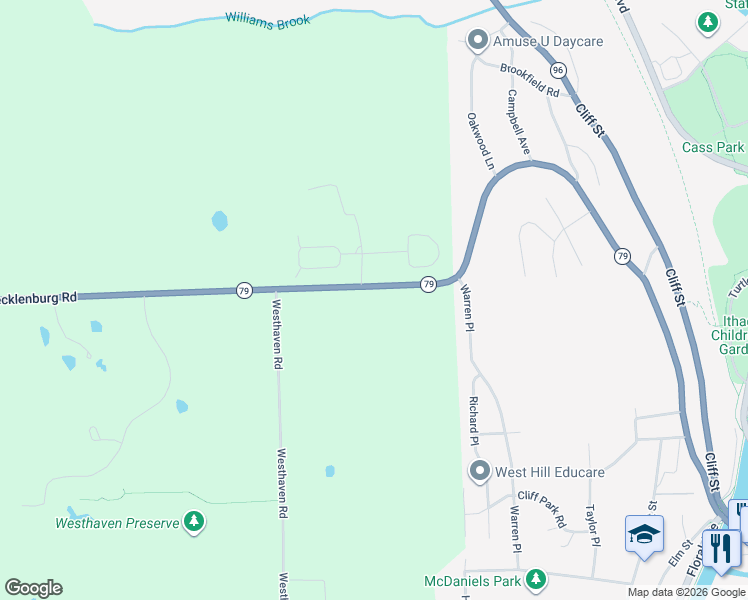 map of restaurants, bars, coffee shops, grocery stores, and more near 1219 Mecklenburg Road in Ithaca
