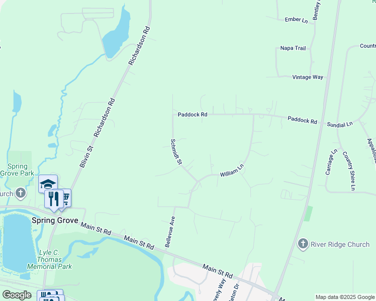 map of restaurants, bars, coffee shops, grocery stores, and more near 8308 Schmidt Street in Spring Grove