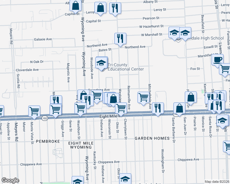 map of restaurants, bars, coffee shops, grocery stores, and more near 20885 Westview Avenue in Ferndale