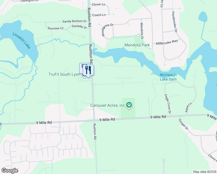 map of restaurants, bars, coffee shops, grocery stores, and more near 12568 Dejarol Drive in South Lyon