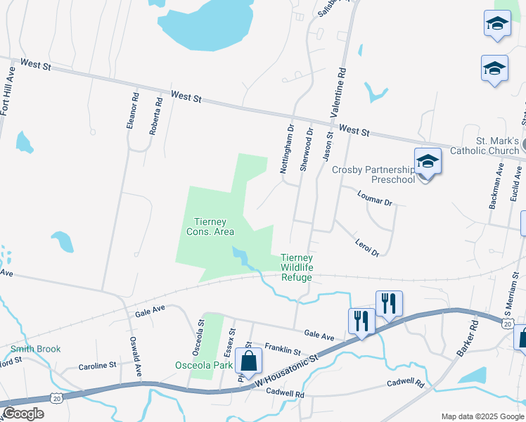 map of restaurants, bars, coffee shops, grocery stores, and more near 11 Nottingham Drive in Pittsfield