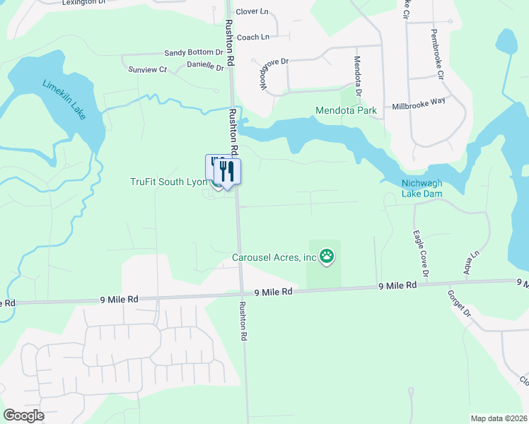 map of restaurants, bars, coffee shops, grocery stores, and more near 12568 Dejarol Drive in South Lyon