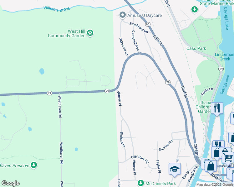 map of restaurants, bars, coffee shops, grocery stores, and more near in Ithaca