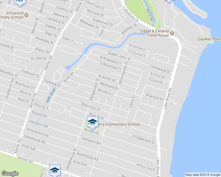 map of restaurants, bars, coffee shops, grocery stores, and more near 729 Moorland Drive in Grosse Pointe Woods