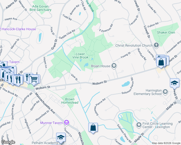map of restaurants, bars, coffee shops, grocery stores, and more near 14 Utica Street in Lexington