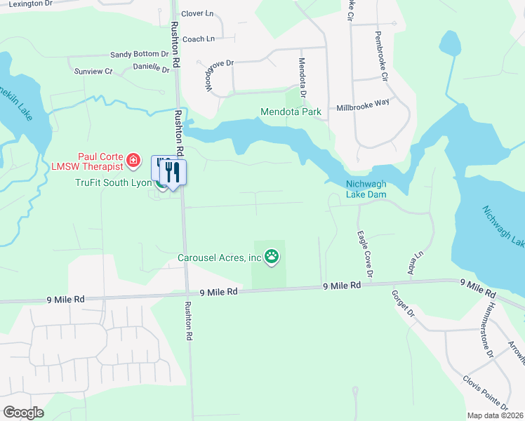 map of restaurants, bars, coffee shops, grocery stores, and more near 12750 Dejarol Drive in South Lyon