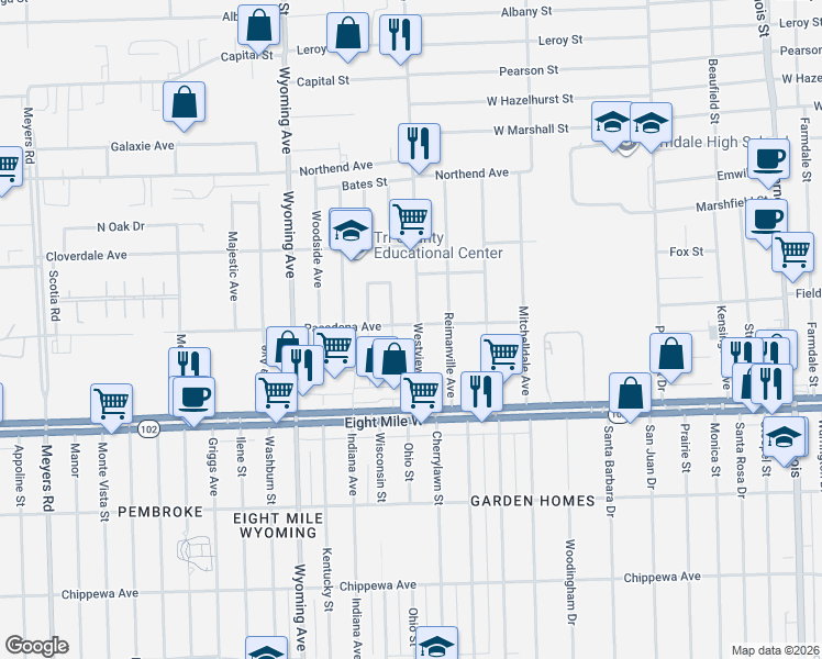 map of restaurants, bars, coffee shops, grocery stores, and more near 20885 Westview Avenue in Ferndale