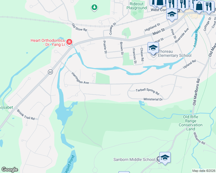 map of restaurants, bars, coffee shops, grocery stores, and more near 216 Harrington Avenue in Concord