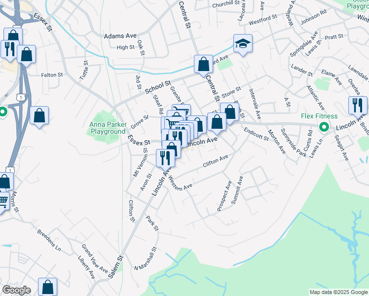 map of restaurants, bars, coffee shops, grocery stores, and more near 5 Essex Street in Saugus