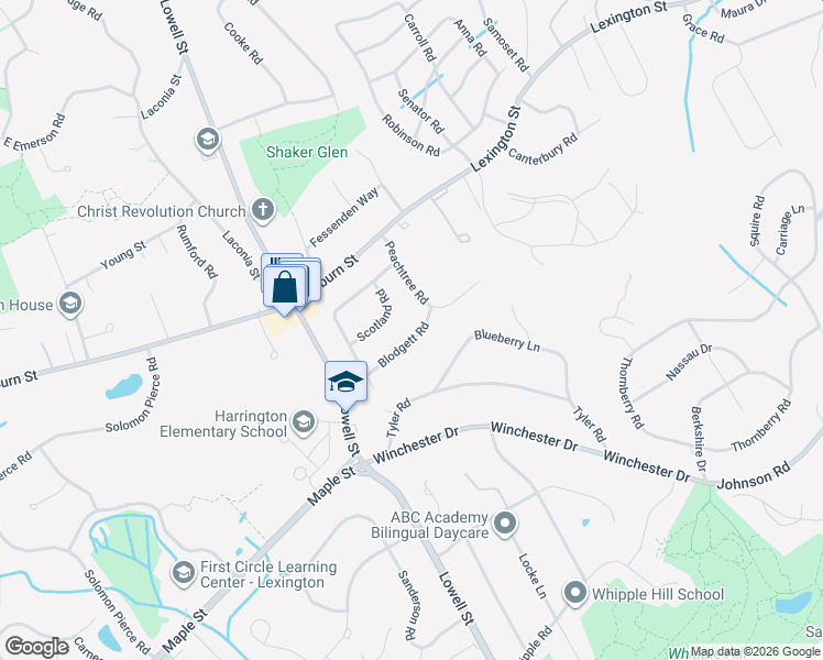 map of restaurants, bars, coffee shops, grocery stores, and more near 8 Blodgett Road in Lexington