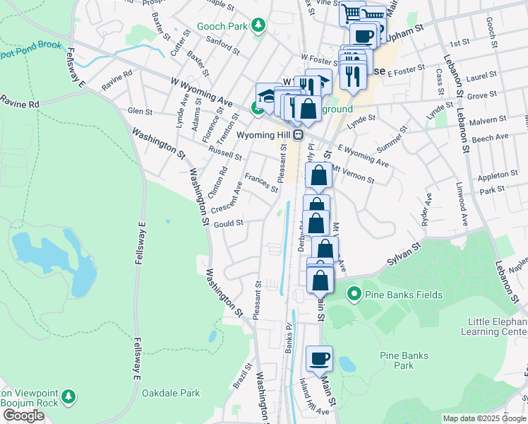 map of restaurants, bars, coffee shops, grocery stores, and more near 308 Pleasant Street in Melrose