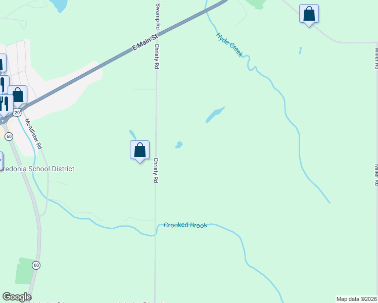 map of restaurants, bars, coffee shops, grocery stores, and more near 10296 Christy Road in Fredonia