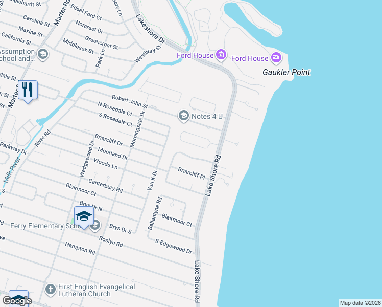 map of restaurants, bars, coffee shops, grocery stores, and more near 50 Stillmeadow Lane in Grosse Pointe Shores