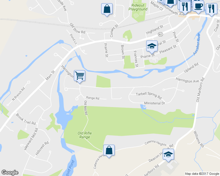 map of restaurants, bars, coffee shops, grocery stores, and more near 230 Harrington Avenue in Concord