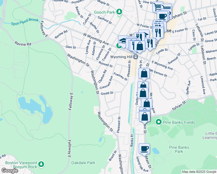 map of restaurants, bars, coffee shops, grocery stores, and more near 39 Crescent Avenue in Melrose