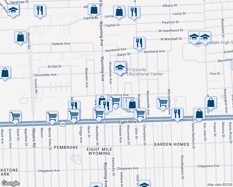map of restaurants, bars, coffee shops, grocery stores, and more near 21005 Glen Lodge Road in Ferndale