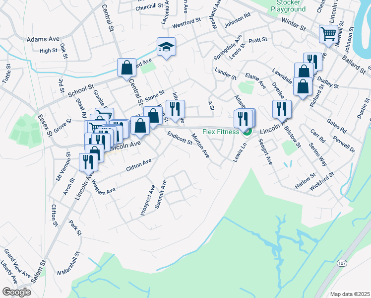 map of restaurants, bars, coffee shops, grocery stores, and more near 4 Felmont Avenue in Saugus