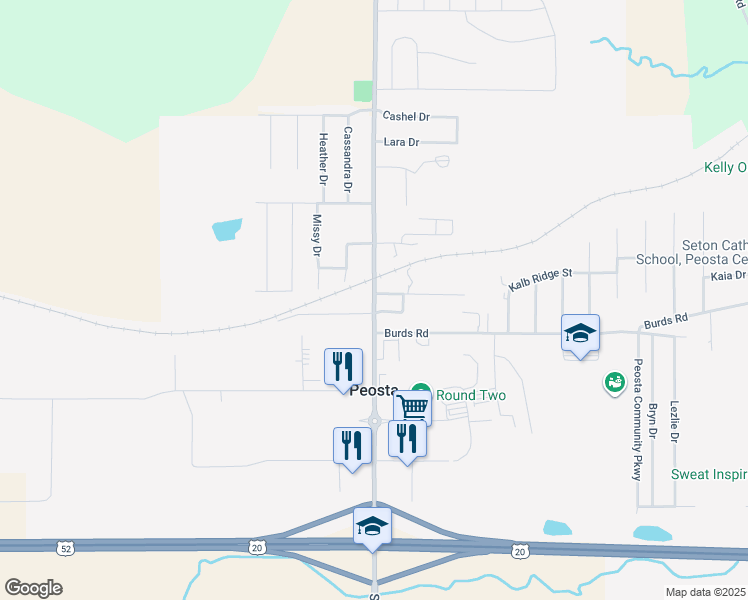 map of restaurants, bars, coffee shops, grocery stores, and more near Peosta Street in Peosta