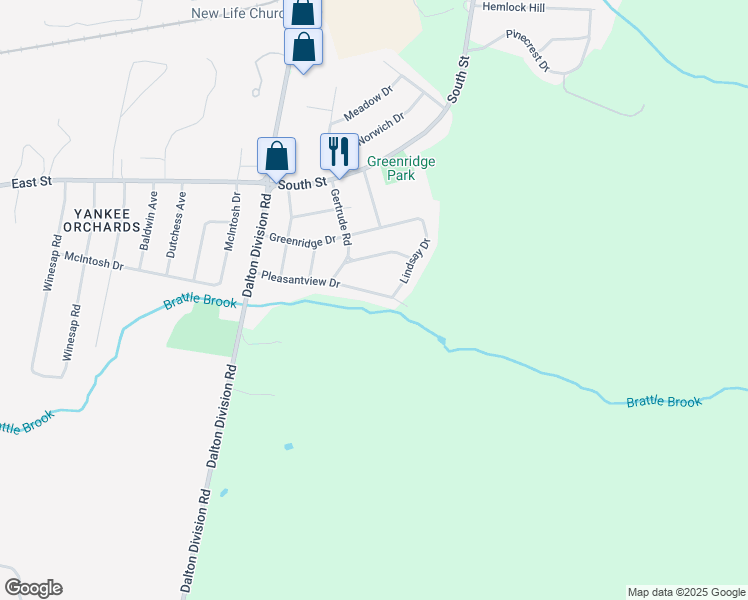 map of restaurants, bars, coffee shops, grocery stores, and more near 103 Pleasantview Drive in Dalton