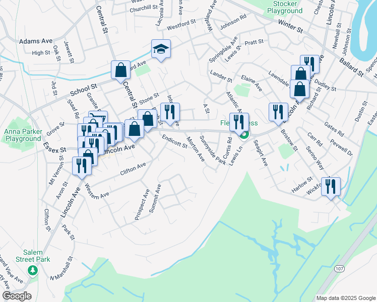 map of restaurants, bars, coffee shops, grocery stores, and more near 4 Felmont Avenue in Saugus