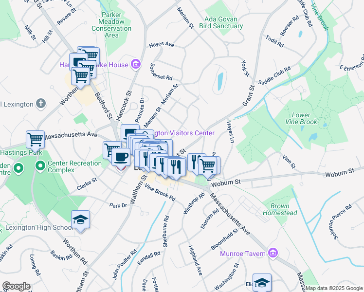 map of restaurants, bars, coffee shops, grocery stores, and more near 30 Grant Street in Lexington