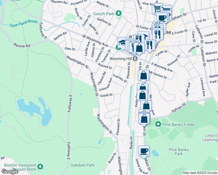 map of restaurants, bars, coffee shops, grocery stores, and more near 39 Crescent Avenue in Melrose