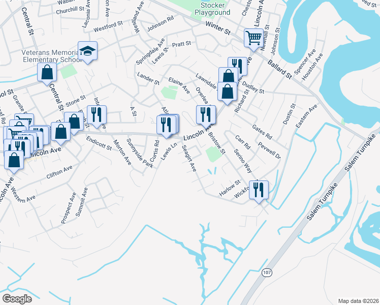 map of restaurants, bars, coffee shops, grocery stores, and more near 5 Tuscan Avenue in Saugus