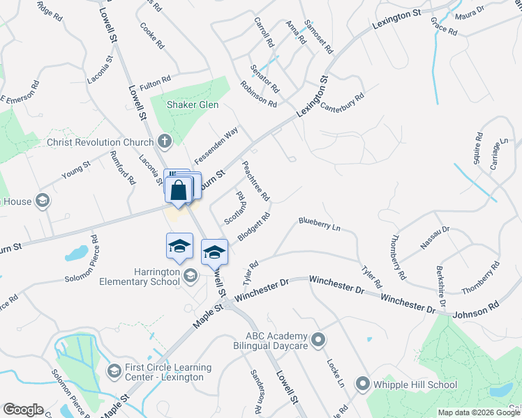 map of restaurants, bars, coffee shops, grocery stores, and more near 8 Blodgett Road in Lexington