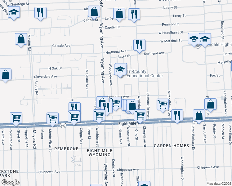 map of restaurants, bars, coffee shops, grocery stores, and more near 21005 Glen Lodge Road in Ferndale