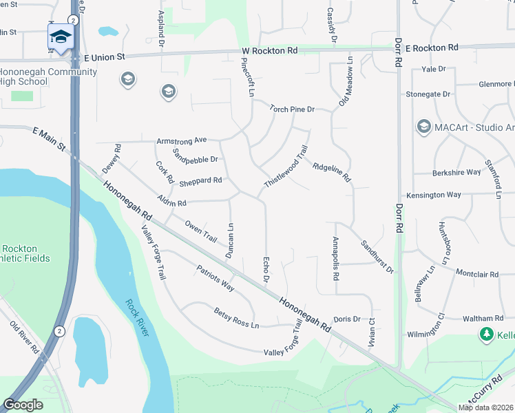 map of restaurants, bars, coffee shops, grocery stores, and more near 12989 Echo Drive in Rockton