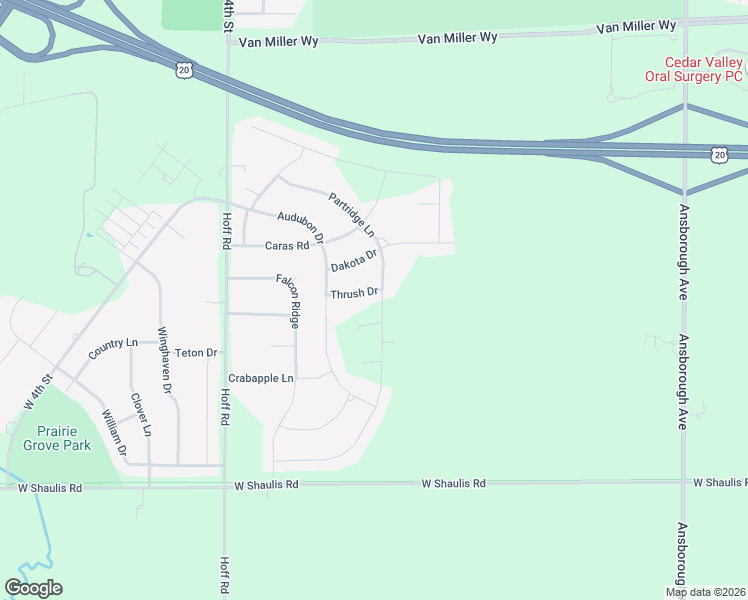 map of restaurants, bars, coffee shops, grocery stores, and more near 1747 Thrush Drive in Waterloo