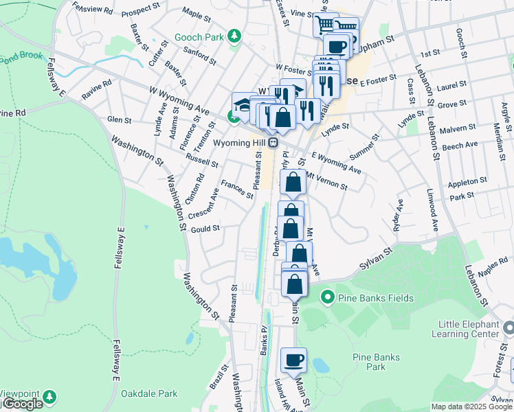 map of restaurants, bars, coffee shops, grocery stores, and more near 144 Derby Road in Melrose