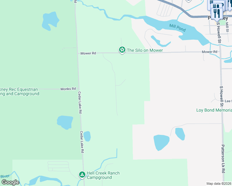 map of restaurants, bars, coffee shops, grocery stores, and more near 10297 Sarah Jean Drive in Pinckney