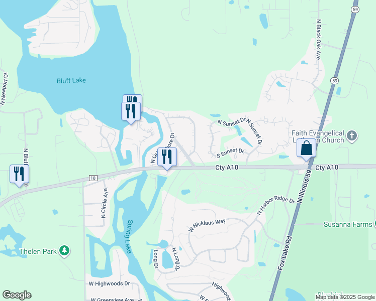 map of restaurants, bars, coffee shops, grocery stores, and more near 25060 West Grass Lake Road in Antioch
