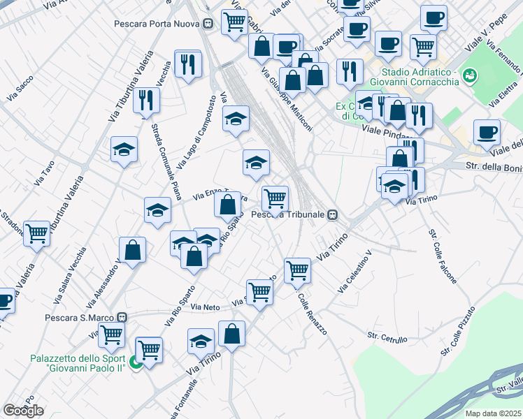 map of restaurants, bars, coffee shops, grocery stores, and more near 17 Via San Donato in Pescara