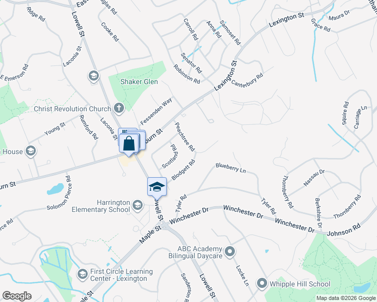 map of restaurants, bars, coffee shops, grocery stores, and more near 8 Blodgett Road in Lexington