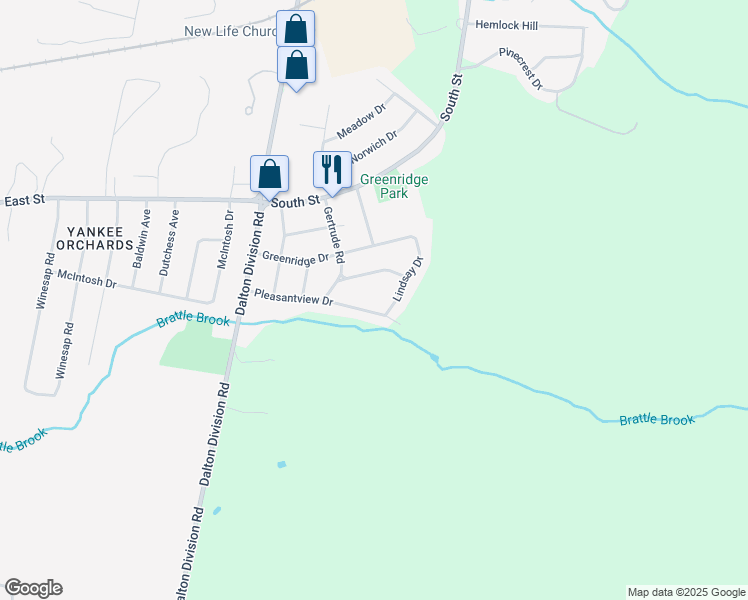 map of restaurants, bars, coffee shops, grocery stores, and more near 103 Pleasantview Drive in Dalton