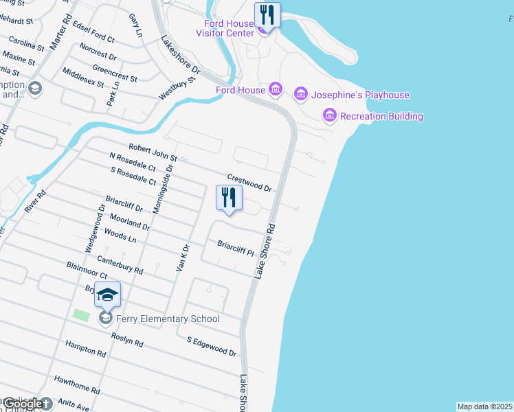 map of restaurants, bars, coffee shops, grocery stores, and more near 15 Crestwood Drive in Grosse Pointe Shores