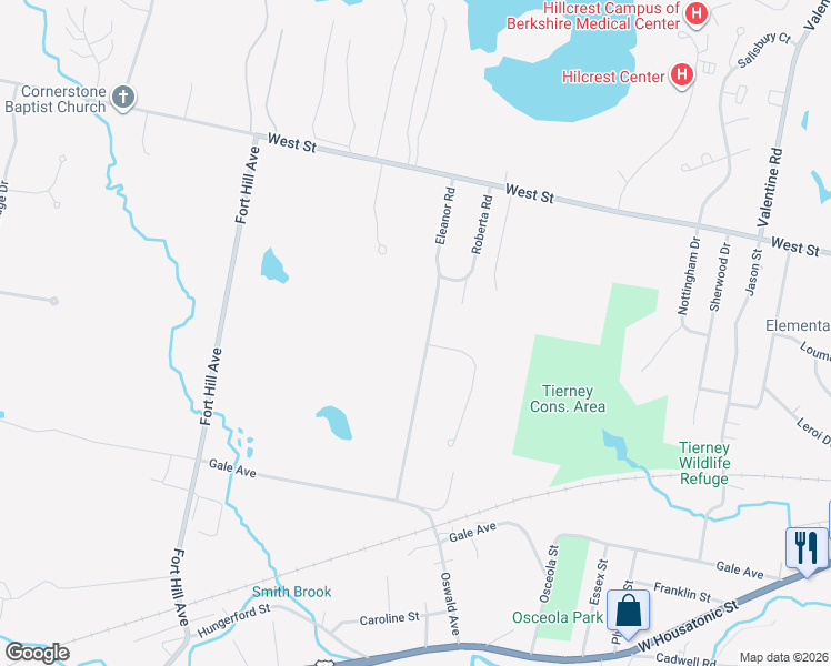 map of restaurants, bars, coffee shops, grocery stores, and more near 144 Eleanor Rd in Pittsfield