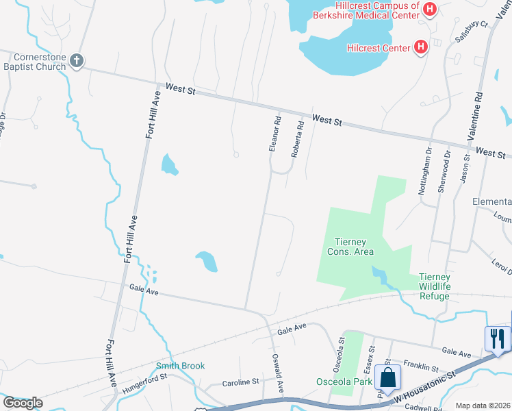 map of restaurants, bars, coffee shops, grocery stores, and more near 144 Eleanor Rd in Pittsfield