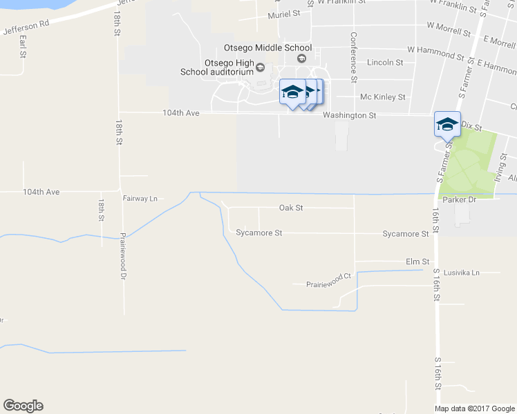 map of restaurants, bars, coffee shops, grocery stores, and more near 1701 Oak Street in Otsego