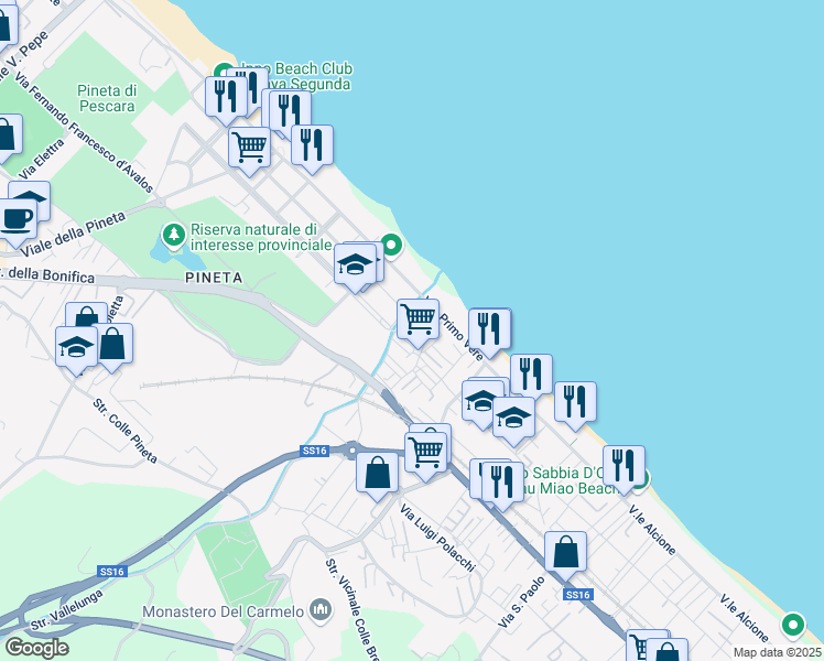 map of restaurants, bars, coffee shops, grocery stores, and more near in Pescara