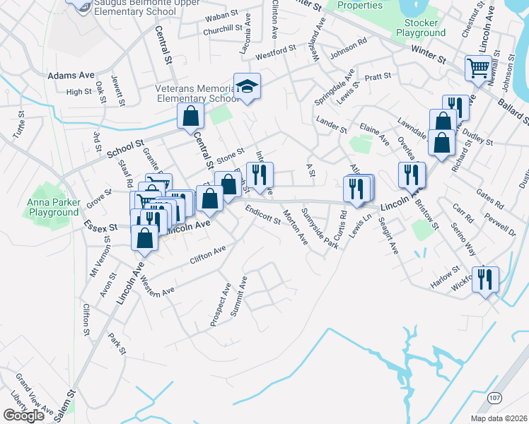 map of restaurants, bars, coffee shops, grocery stores, and more near in Saugus