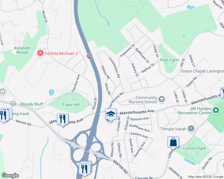map of restaurants, bars, coffee shops, grocery stores, and more near 10 Revolutionary Road in Lexington