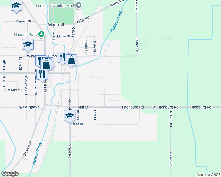 map of restaurants, bars, coffee shops, grocery stores, and more near 74 3rd Street in Leslie